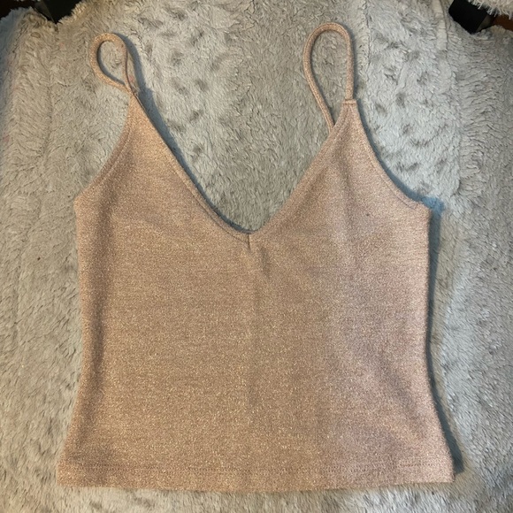 sparkly tan plunge neckline tank top - Picture 1 of 4